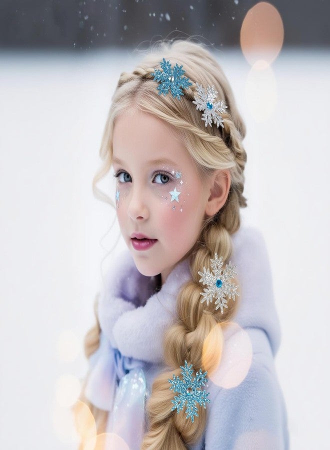 AIBFRID 6PCS Princess Snowflake Hair Clips Sparkling Blue Silver Christmas Hair Accessories for Women Girls, Festive Hairpins Xmas Snowflake Aligetor Clips for Parties Gifts Style 2 - Image 4